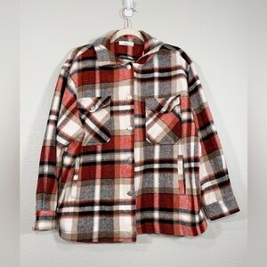 Tallulah Shacket Jacket Plaid Flannel Coat Fall Orange Black Button Down Women M